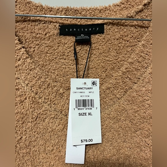 NWT Sanctuary V-neck textured teddy, balloon sleeve pullover sweater XL Camel - Picture 4 of 11